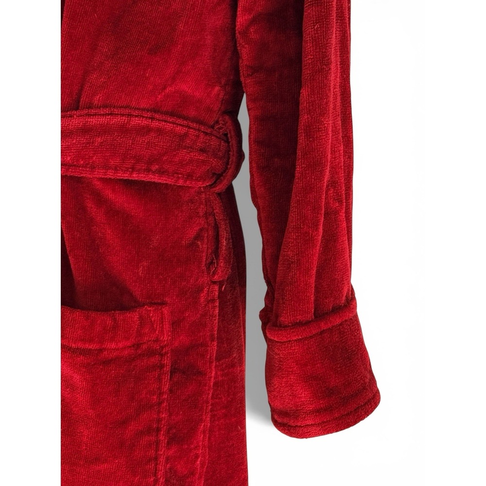 Polo Ralph Lauren Maroon Velour Bathrobe Robe BIG PONY Belted One Size Cotton - Picture 4 of 7